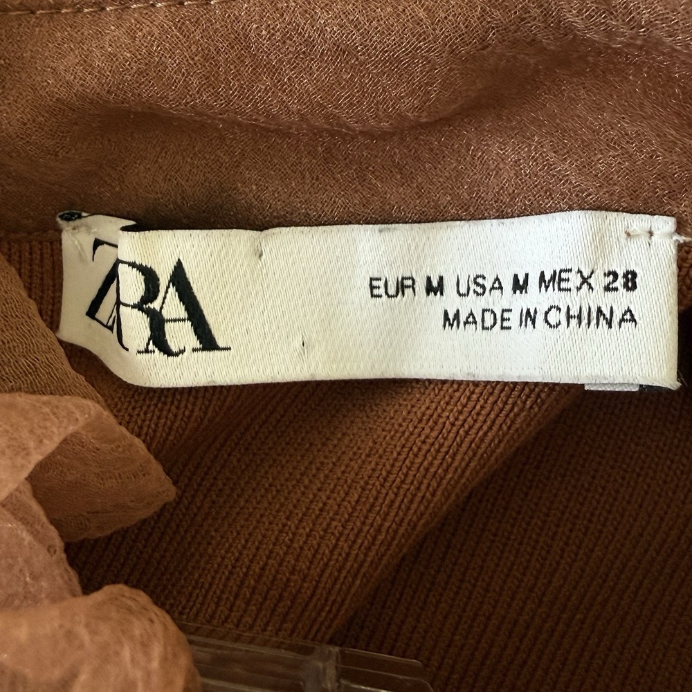 ZARA Brown/Taupe Top Organza Ruffle Woman M Poet Pirate Career Steam punk - Picture 12 of 13